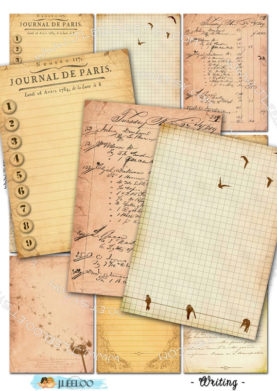 WRITING printable Digital collage sheet diary art jewelry holder cards journaling paper handwriting tags labels background ac242