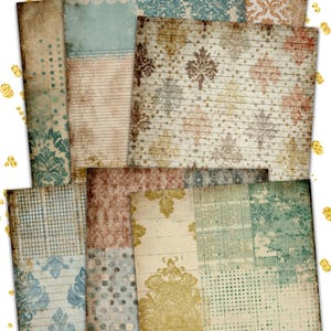 PATCHWORK PAGES – Vintage Patchwork Journal | Damask Ledger Paper Pack | Distressed Junk Journal Backgrounds Printable | ppK52 image 5