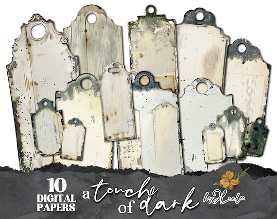 A TOUCH of DARK vintage blank tags 110 PNG | 10 papers victorian supplies grunge labels ephemera junk journal digital rusticcore | tl286