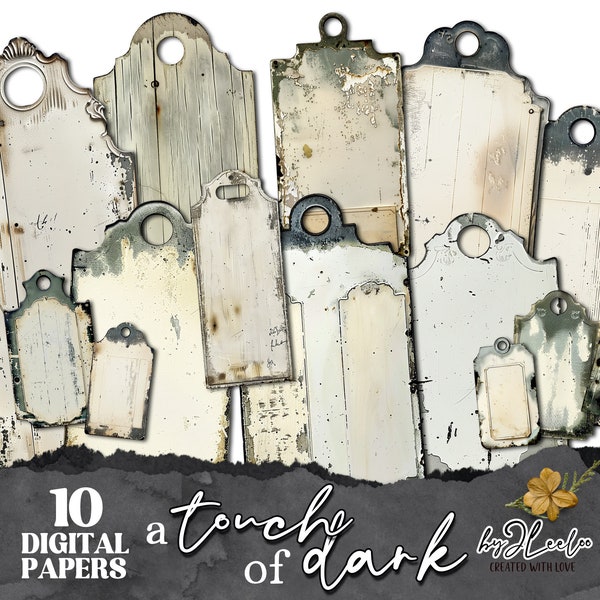 A TOUCH of DARK vintage blank tags 110 PNG | 10 papers victorian supplies grunge labels ephemera junk journal digital rusticcore | tl286