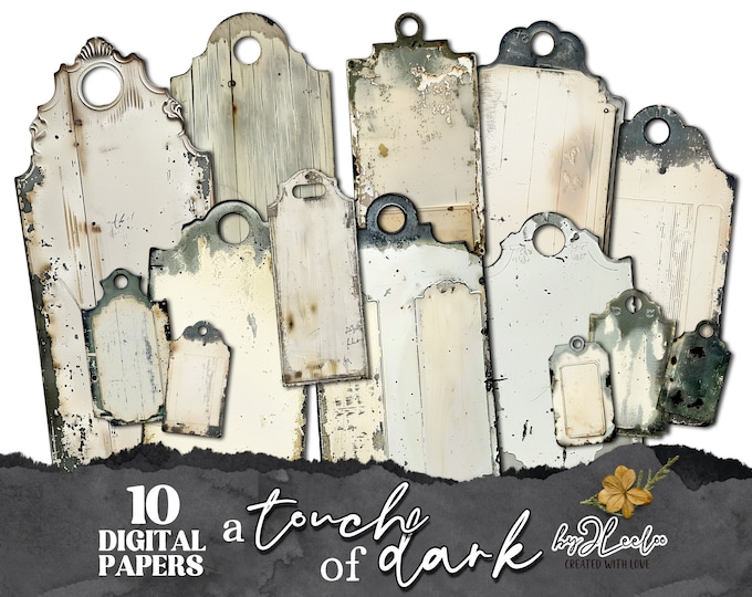 A TOUCH of DARK vintage blank tags 110 PNG | 10 papers victorian supplies grunge labels ephemera junk journal digital rusticcore | tl286