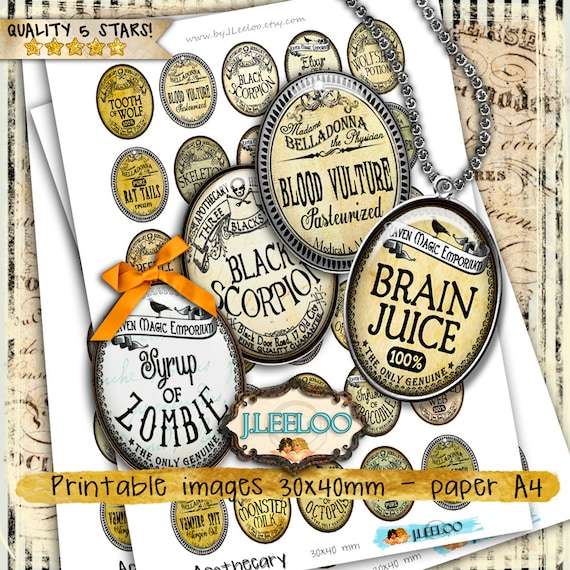 APOTHECARY 30x40 mm oval digital paper goth apothecary labels arsenic magnet stickers mirrors pendant instant download printable ov140