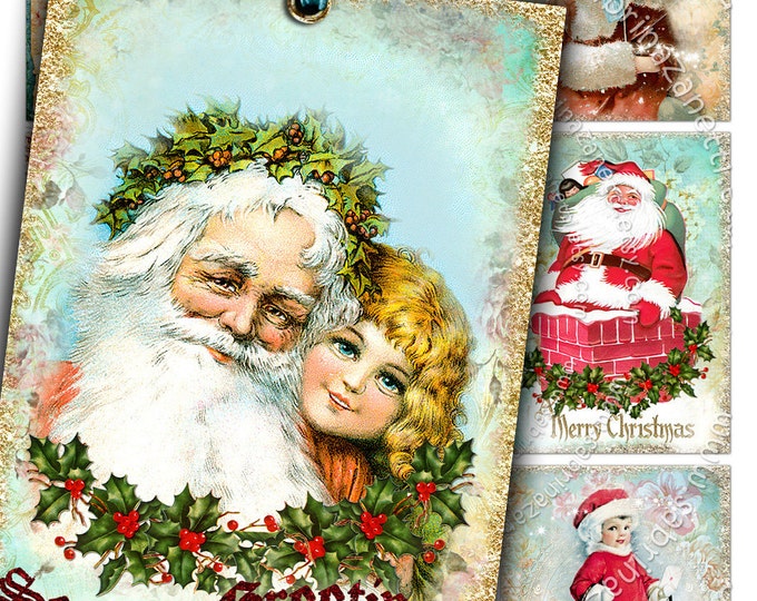 DREAM OF CHRISTMAS printable santa holidays gift cards  merry christmas labels instant downloads background Digital collage ac136