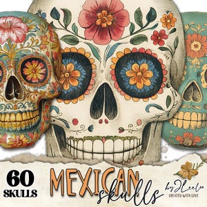 MEXIKANISCHE SCHÄDEL Tag der Toten druckbare Halloween-Partydekoration | Gruselige Einladung Junk Journal Aufkleber Kommerzielle Nutzung | cl177