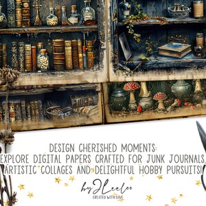 DARK BOOKCASE Junk Journal Printable | Blank Half Pages Tags Mixed ...