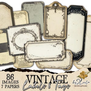 VINTAGE LABELS en TAGS afdrukbare oude grungy beschrijfbare steampunk | kortstondig junkjournaal | afbeeldingen digitale collage commercieel gebruik | tl297