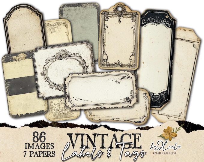 VINTAGE LABELS and TAGS printable old grungy writable steampunk | ephemera junk journal  | images digital collage commercial use | tl297