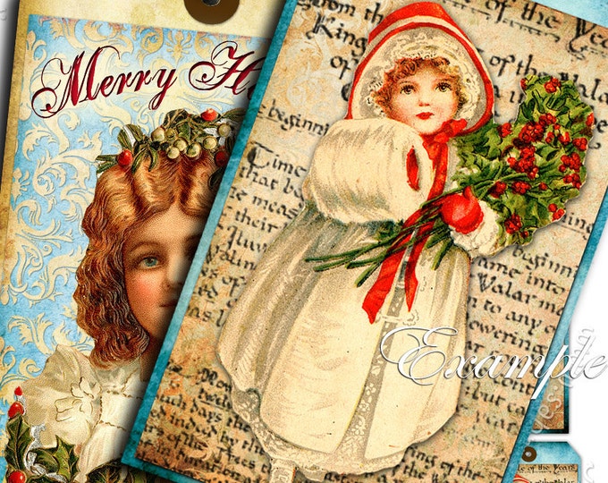 HAPPY HOLIDAYS label gift tags Digital collage sheet jewelry holder paper goods envelopes for craft art instant download printable tl114