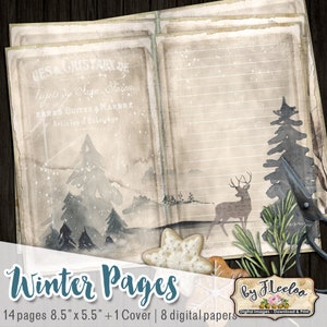 WINTER PAGES junk journal christmas holidays printable diary pages for Journals, Scrapbooks, Paper Crafts pp534 image 5