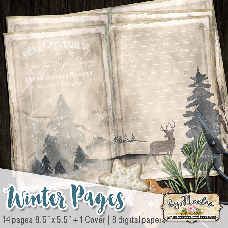 WINTER PAGES junk journal christmas holidays printable diary pages for Journals, Scrapbooks, Paper Crafts pp534 image 5