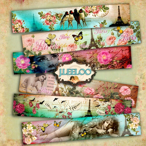 FRENCH TRIP banner paris romantic images bracelet printable Digital collage sheet instant download background paper victorian- pp236