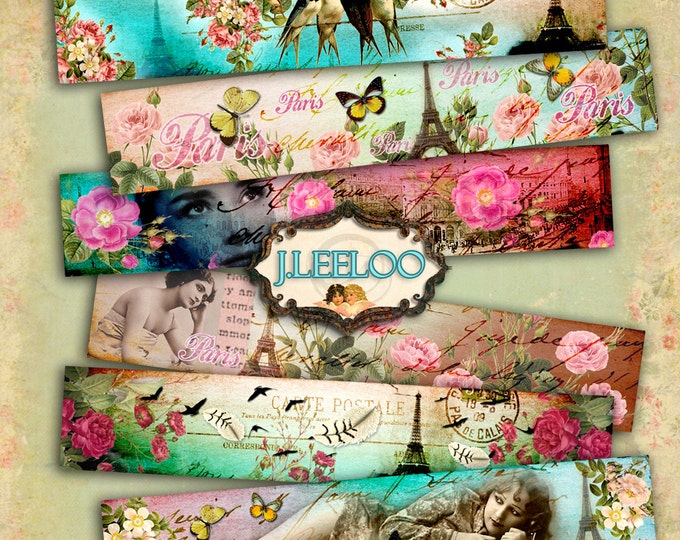 FRENCH TRIP banner paris romantic images bracelet printable Digital collage sheet instant download background paper victorian- pp236