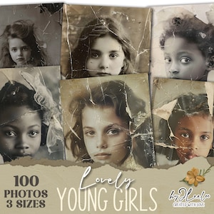 Collezione LOVELY YOUNG GIRLS 100 foto effimere di bambini stampabili / Diario di 3 formati / Pacchetto per il fai da te / cp019