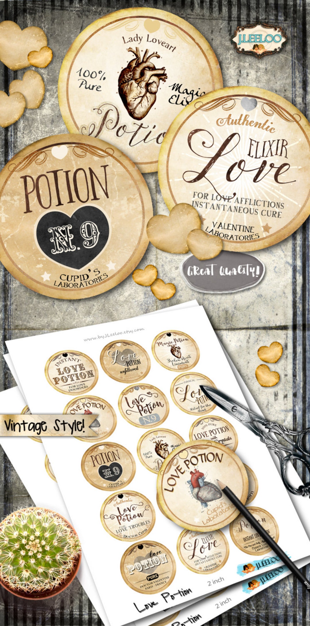 LOVE POTION 2 Inch Vintage Digital Image Steampunk Jar Labels Printable ...