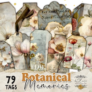 BOTANICAL MEMORIES 79 images tags | Vintage Floral Junk Journal Ephemera, Scrapbooking, Paper Crafts Instant Download Commercial Use | tl322
