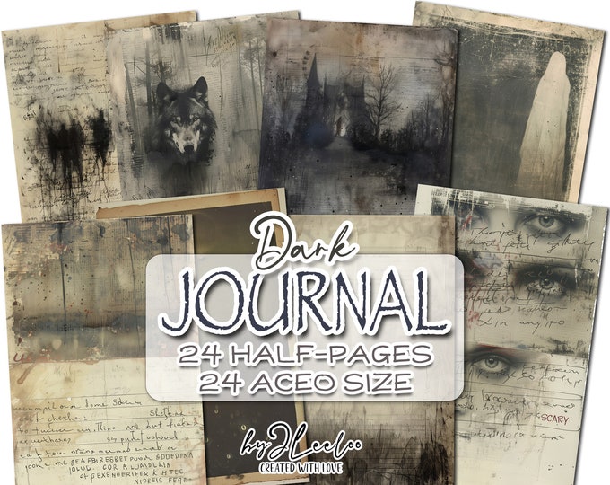 DARK JOURNAL half pages Dark Gothic printable | Eerie horror halloween Aceo Atc junk journal | Vintage paper collage digital card | pp823