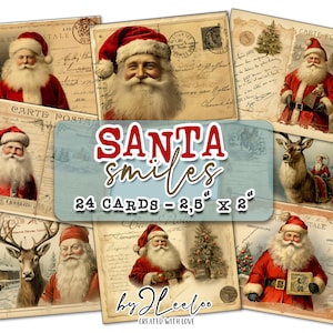 Mini tags SANTA SMILES Natal | artesanato em papel vintage efêmera scrapbooking cartões de felicitações para download | Download instantâneo digital | tl265