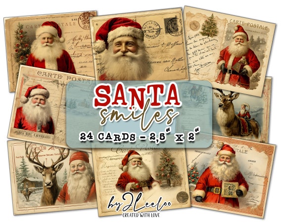 SANTA SMILES mini tags Christmas | vintage paper craft ephemera scrapbooking downloadable greeting cards |Digital instant download |  tl265