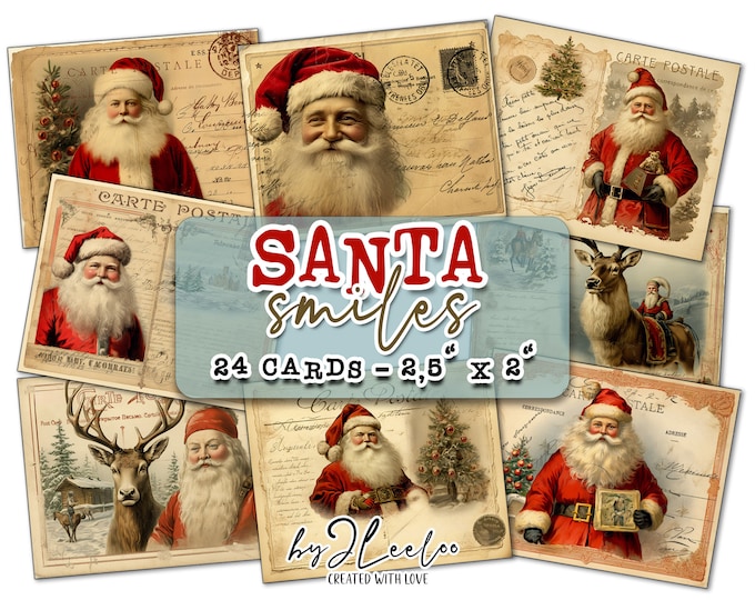SANTA SMILES mini tags Christmas | vintage paper craft ephemera scrapbooking downloadable greeting cards |Digital instant download |  tl265