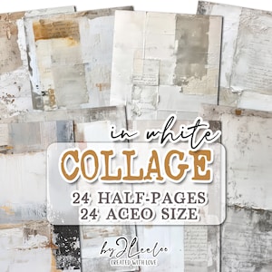 COLLAGE IN WEISS halben Seiten druckbar | Distressed Collage Junk Journal Mixed Media Lieferungen | Shabby Chic Papiere Karte machen Tagebuch | S.725