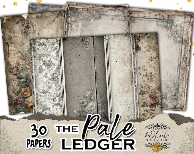 THE PALE LEDGER Vintage Neutral Junk Journal Pages | 30 Letter Size Papers Scrapbooking Collage | Grunge Antique Texture Ephemera | pp997