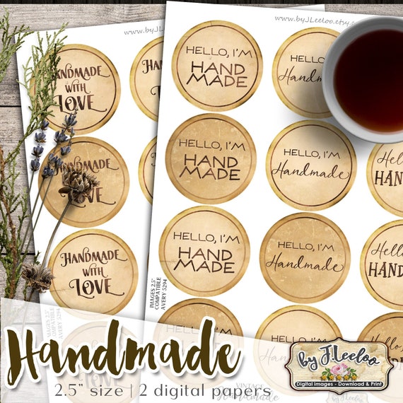 HANDMADE VINTAGE 2.5 inch circle hang tag printable thank you cards pendant magnet instant download printable tn618