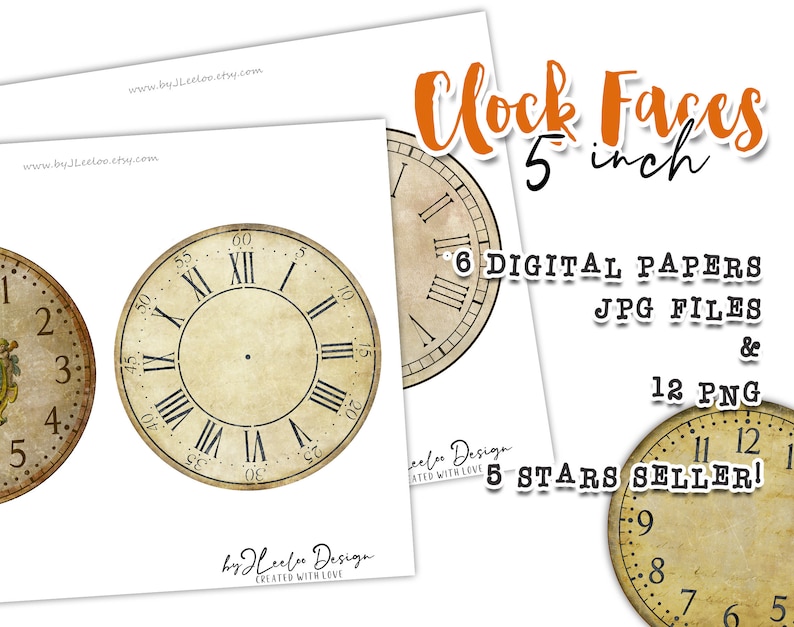 VINTAGE CLOCK 5 Inch Printable Clock Face | Jpeg Png Clipart Vintage ...