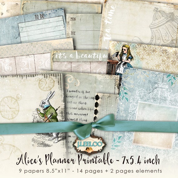 ALICE s  PLANNER 8.5x11 inch wonderland scrapbook Editable 7x5.4 inch week monthly instant download printable diary organizer pp396