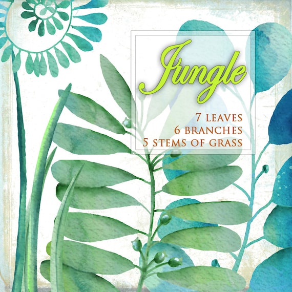 Digital watercolors clipart JUNGLE clip art png jpg handpainted for scrapbooking invitations label card home decor papers instant wa104