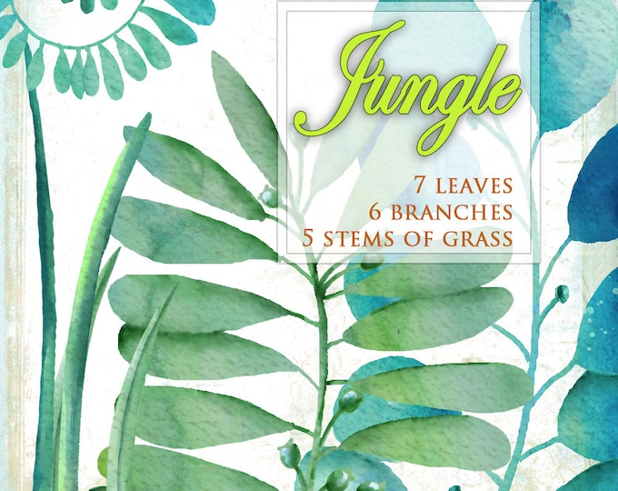 Digital watercolors clipart JUNGLE clip art png jpg handpainted for scrapbooking invitations label card home decor papers instant wa104