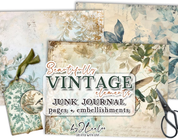BEAUTIFULLY VINTAGE PAPERS junk journal printable | Half pages Card Making supplies | Scrapbooking embellishments crafting collage | pp785