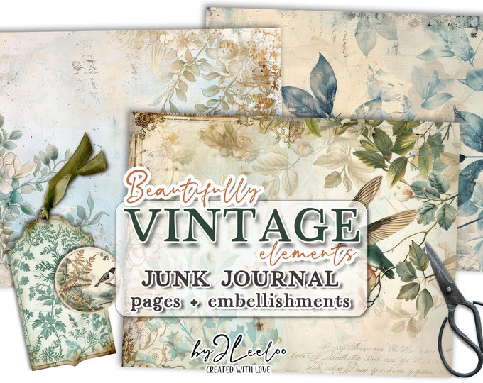 BEAUTIFULLY VINTAGE PAPERS junk journal printable | Half pages Card Making supplies | Scrapbooking embellishments crafting collage | pp785