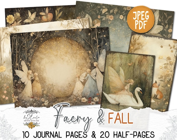 FAERY and FALL Junk Journal Pages printable | Half-pages Fall season Collage Kit | Scrapbook vintage ephemera supplies | Download CU | pp857