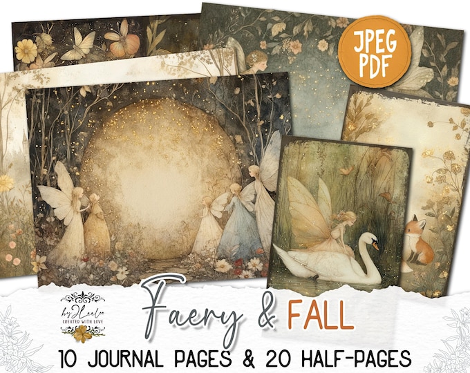 FAERY and FALL Junk Journal Pages printable | Half-pages Fall season Collage Kit | Scrapbook vintage ephemera supplies | Download CU | pp857
