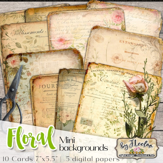 FLORAL MINI BACKGROUNDS Digital Vintage Ephemera for Junk Journals - Grunge Floral Ephemera - Postcard Floral Papers Download pp544