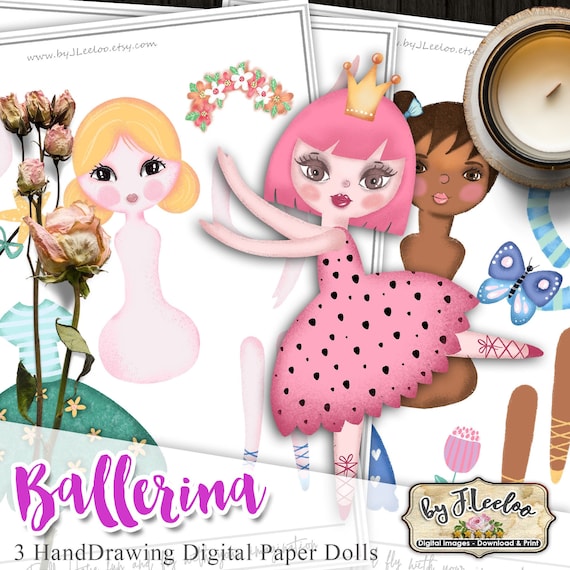 BALLERINA PAPER DOLL 3 digital papers altered art journal page Digital collage sheet scrapbooking jpg instant download printable pp536