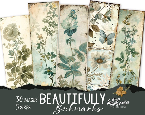 BEAUTIFULLY BOOKMARKS watercolor botanical | romantic pastel card | Scrapbooking tag ephemera junk journal | digital collage | pp787