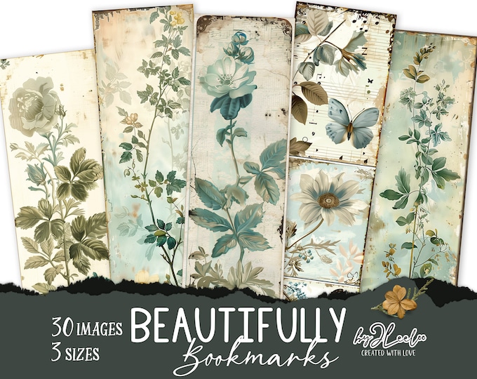 BEAUTIFULLY BOOKMARKS watercolor botanical | romantic pastel card | Scrapbooking tag ephemera junk journal | digital collage | pp787