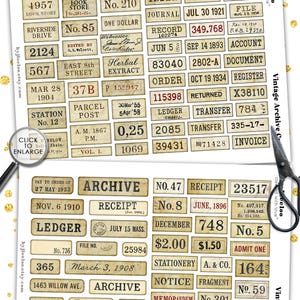 VINTAGE ARCHIVE CUTS Text Label Printable Word | Old Ledger Vintage ...
