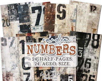 RANDOM NUMBERS half pages grunge industrial printable | junk journal Mixed Media supplies | Distressed dirty paper DiY collage diary | pp726