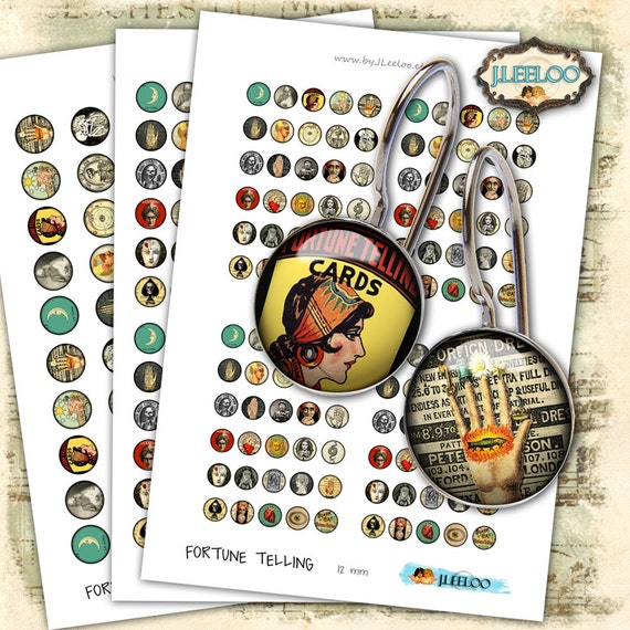 FORTUNE TELLER 12mm 16mm 20mm circle gothic scary halloween bracelets earrings rings instant download Digital collage sheet tn468