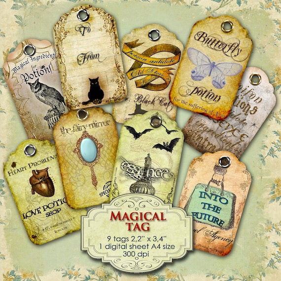 MAGICAL TAG halloween jewelry holder tags gift tags instant download digital Collage Sheet printable tl134