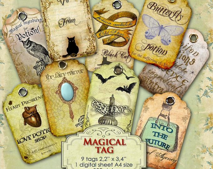 MAGICAL TAG halloween jewelry holder tags gift tags instant download digital Collage Sheet printable tl134