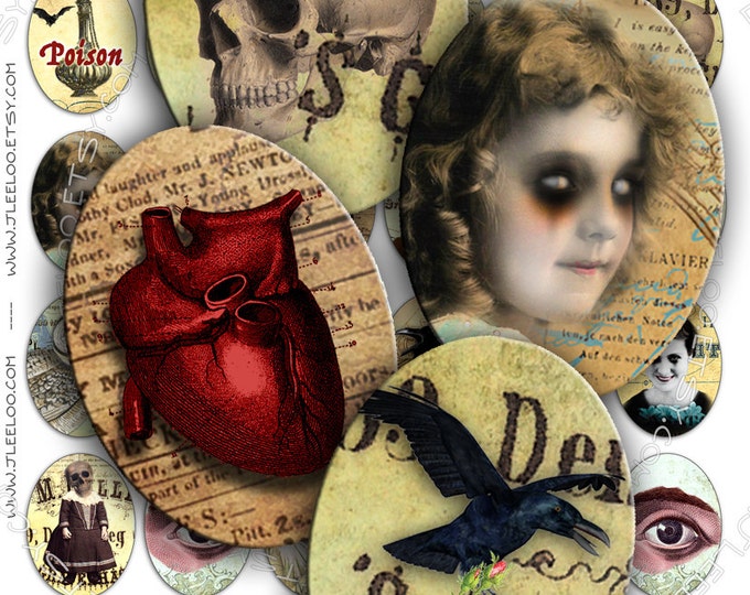 Digital collage LOVECRAFT DREAM 30x40mm oval for spooky scary halloween bat skull raven pendant and craft instant download printable ov109