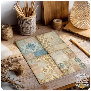 PATCHWORK PAGES – Vintage Patchwork Journal | Damask Ledger Paper Pack | Distressed Junk Journal Backgrounds Printable | ppK52 image 7