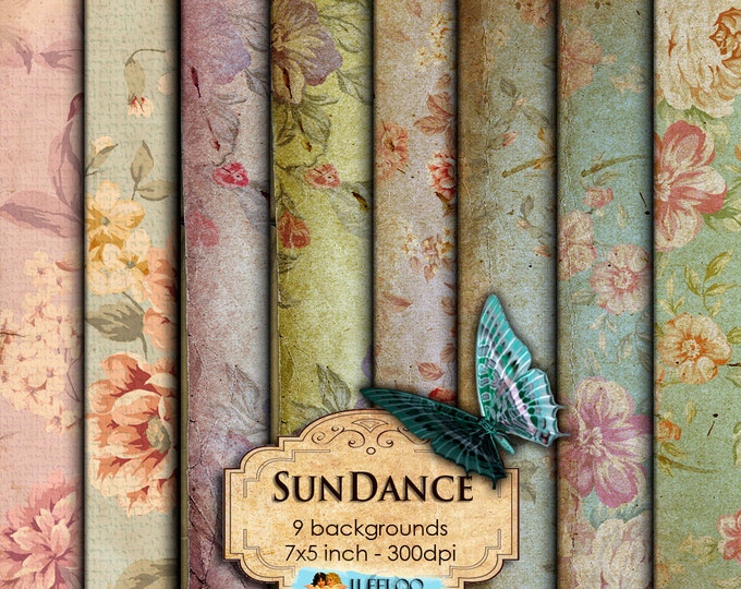 SUNDANCE printable antique rose 7x5 inch patterned papers journal art Digital collage scrapbook instant download printable diary pp165