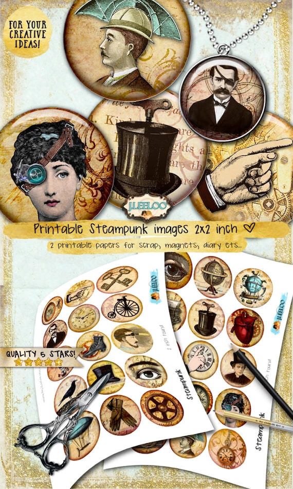 Digital collage sheet STEAMPUNK images 2 inch circle for pendants charms bottlecup pins hang tags craft instant download - tn521