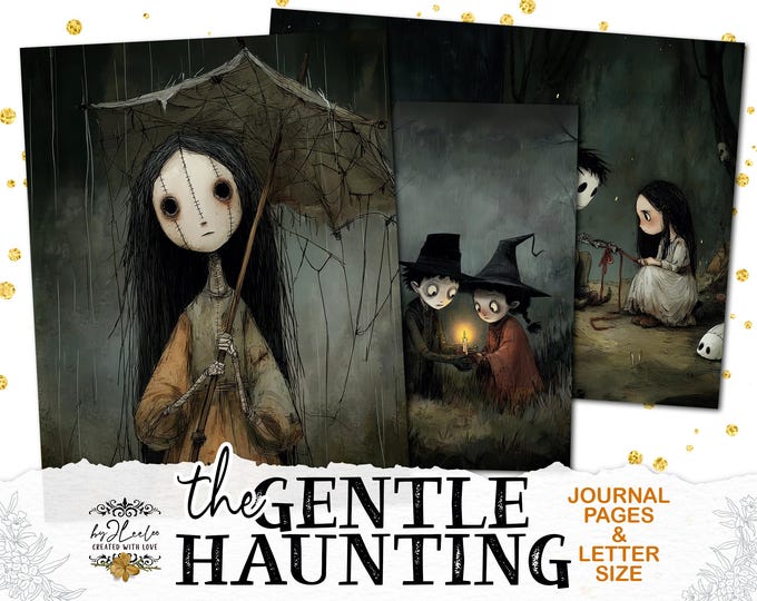 The GENTLE HAUNTING – Spooky Cute Halloween Art Prints for Junk Journals Scrapbooks Gothic Paper Crafts Collage Project Mixed Media | pp986