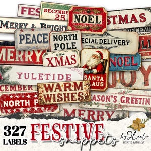 Frammenti di Natale stampabili / Etichette vintage, adesivi antichi, diario di Natale / collezione di scrapbooking CU / tl306