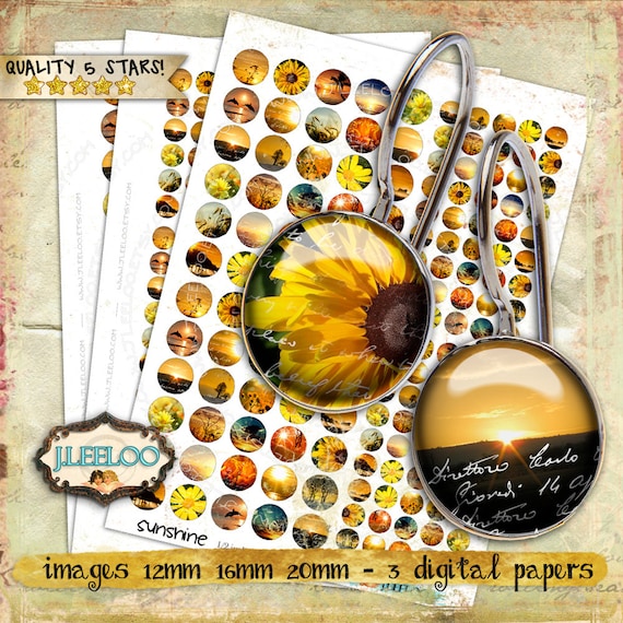 SUNSHINE digital collage 12mm 16mm 20mm circle sheets earring ring size landscape photo digital images jewelry instant download tn429